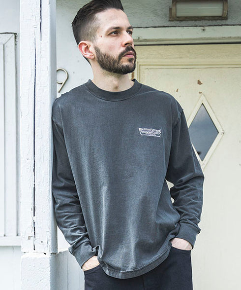MR.OLIVE/USED 12/1 EMERALD COTTON / EMBROIDERY L/S T-SHIRT ミスターオリーブ/エメラルドコットン / エンブロイダリー ユーズドロンT